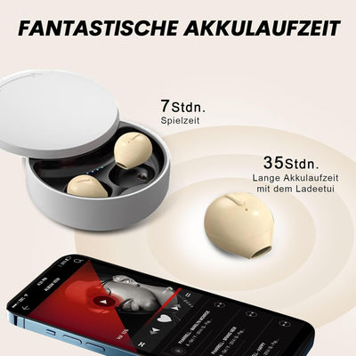 Bluetooth Kopfhörer Kabellos Unsichtbare Kopfhörer Wireless Mini in-Ear Ohrhörer Wasserdicht Leichte