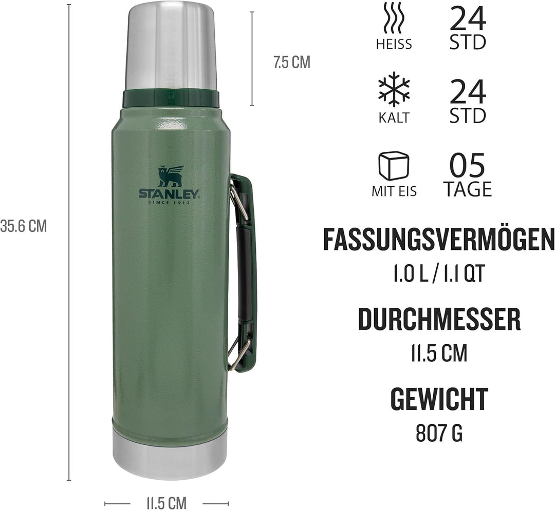 Stanley Classic Legendary Thermosflasche 1L - Thermos Hält 24 Stunden Heiss oder Kalt - Edelstahl Th