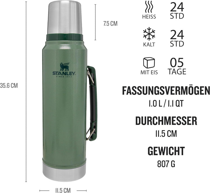 Stanley Classic Legendary Thermosflasche 1L - Thermos Hält 24 Stunden Heiss oder Kalt - Edelstahl Th