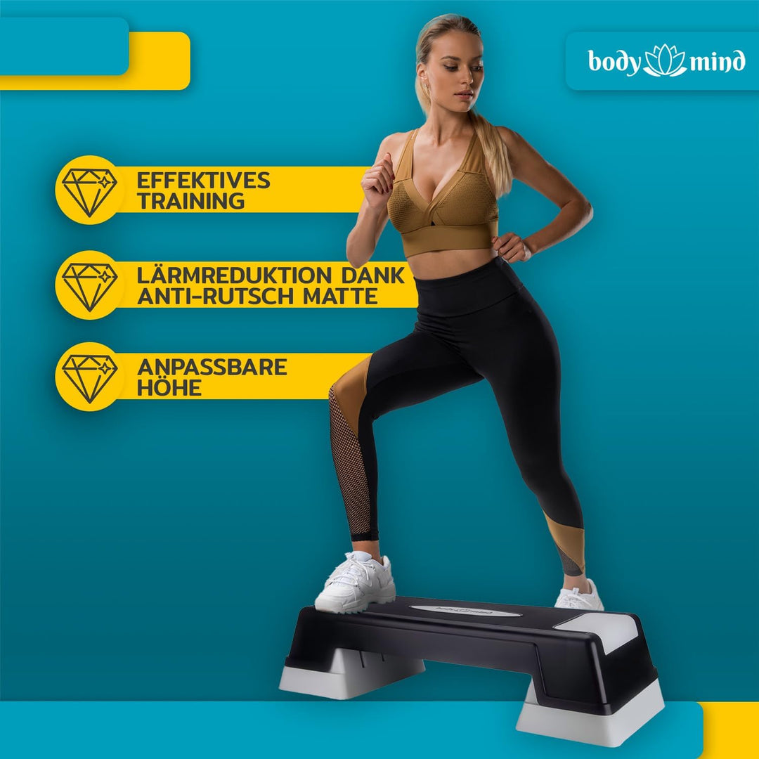 Body & Mind® Aerobic Steppbrett Stepper Step-Bench mit gratis Anti-Rutsch-Matte & exklusiven Trainin