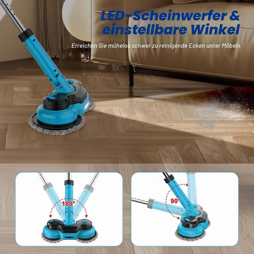 Elektrischer Mopp mit 2x2000 mAh Akkus, Bodenreiniger Spin Mop, Bodenwischer Elektrisch Kabellos, Wi