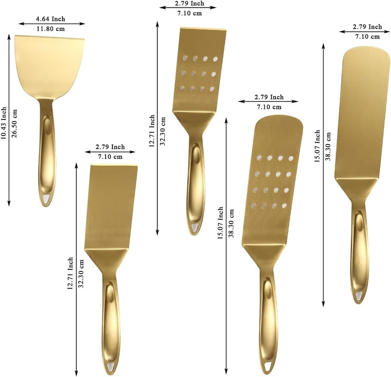 Berglander Gold BBQ Grillbesteck Set 5 Stück, Grillzubehör Edelstahlgriff mit Baklite zusammenbauen,