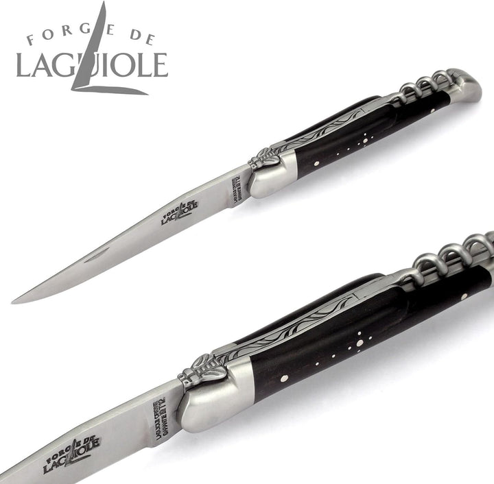 Forge de Laguiole Taschenmesser - 12 cm - Griffschalen Ebenholz - Korkenzieher - Klinge 10 cm - Stah