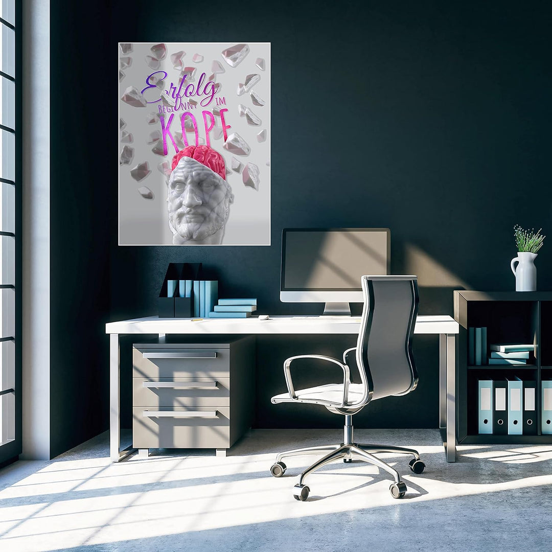 wandmotiv24 Poster als Wanddeko, Grösse 80x60cm, Erfolg beginnt im Kopf, Büste, Moderne Wanddeko, Wa