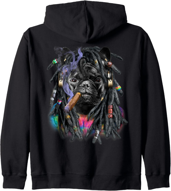 Französischer Bulldoggenhund mit Reggae-Dreadlocks-Haaren Kapuzenjacke