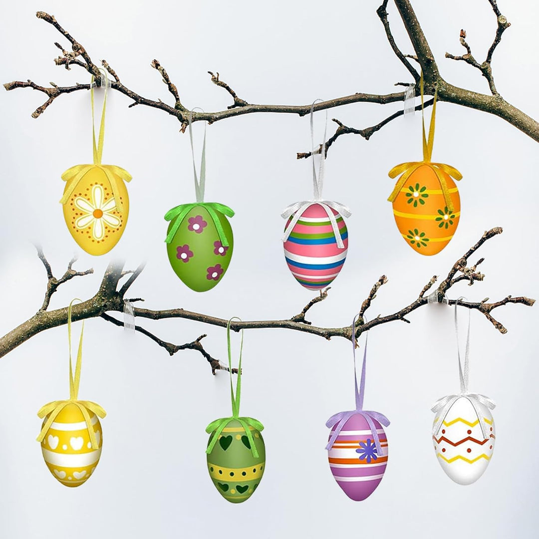 Ostereier zum Aufhängen, 24 Bunte Ostereier aus Kunststoff zum Aufhängen, Osterdeko Ostereier mit To