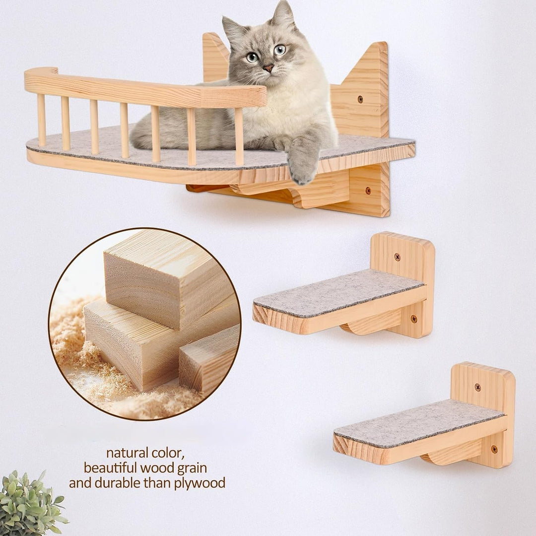Wandregal für Katzen mit Hängematte und 3 Stufen, Möbel mit grauem Kissen, Regalen und Kleiderbügeln