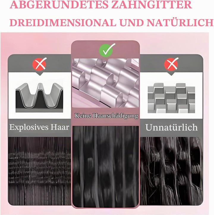 Kreppeisen – 30s PTC-Heating, 3-temp (160-200°C), Negative Ionen für Fülle am Ansatz &amp; glatte Wellen