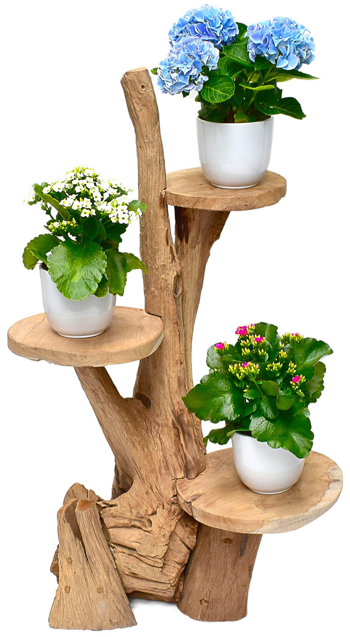 Teak Blumenständer mit 3 Ablagen Blumenpodest Pflanzentreppe Blumenregal Ständer Blumenhocker Massiv