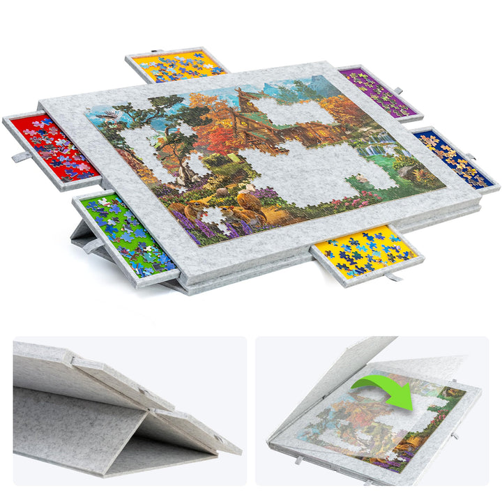 Lavievert 1500 Teile geneigtes Puzzlebrett mit 2-in-1 Design Ständer und Abdeckung und 6 Schubladen