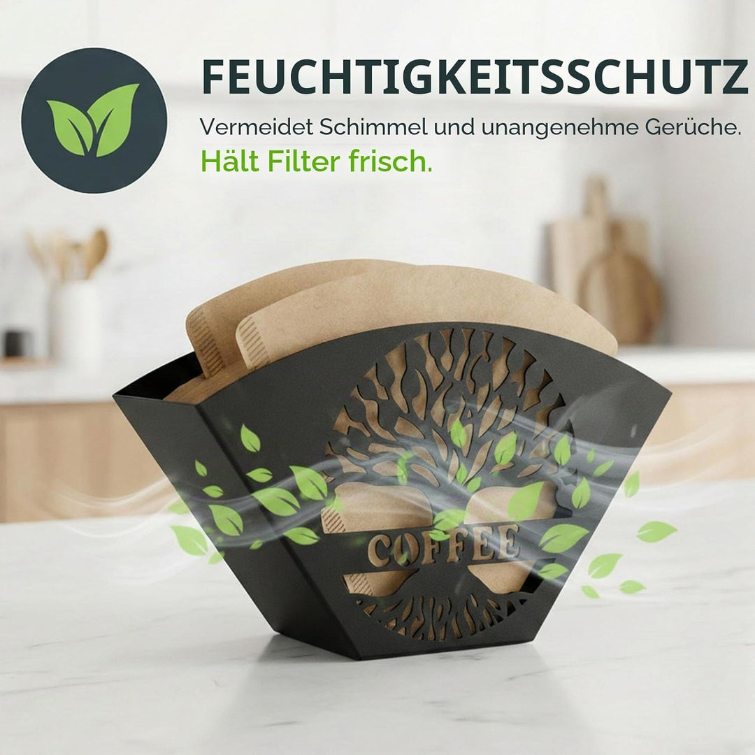 Kaffeefilterhalter, 18x11 cm Schwarzer Filtertütenhalter Eisen Schöner mit Baum des Lebens-Dekor V-f