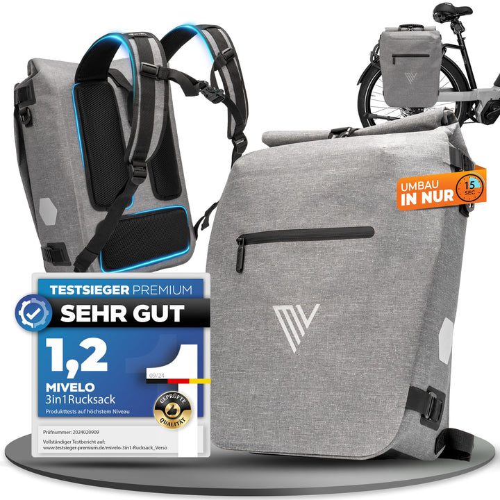 MIVELO 3in1 Fahrradtasche für Gepäckträger I Rucksack &amp; Gepäckträgertasche hinten - in 15 Sekunden u
