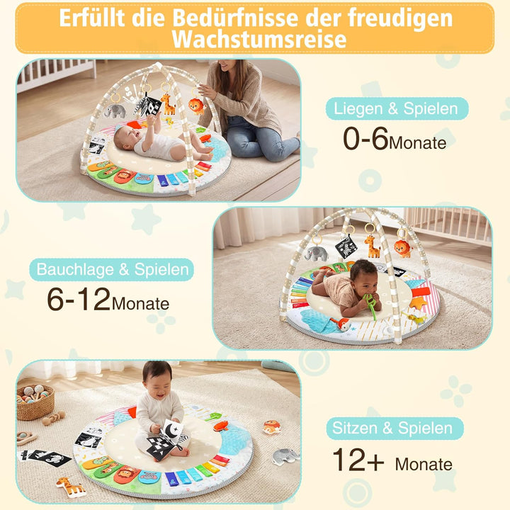 URMYWO Spielbogen Baby– Baby Krabbeldecke mit 5 abnehmbaren Spielzeugen zum Greifen - 6 Entwicklungs