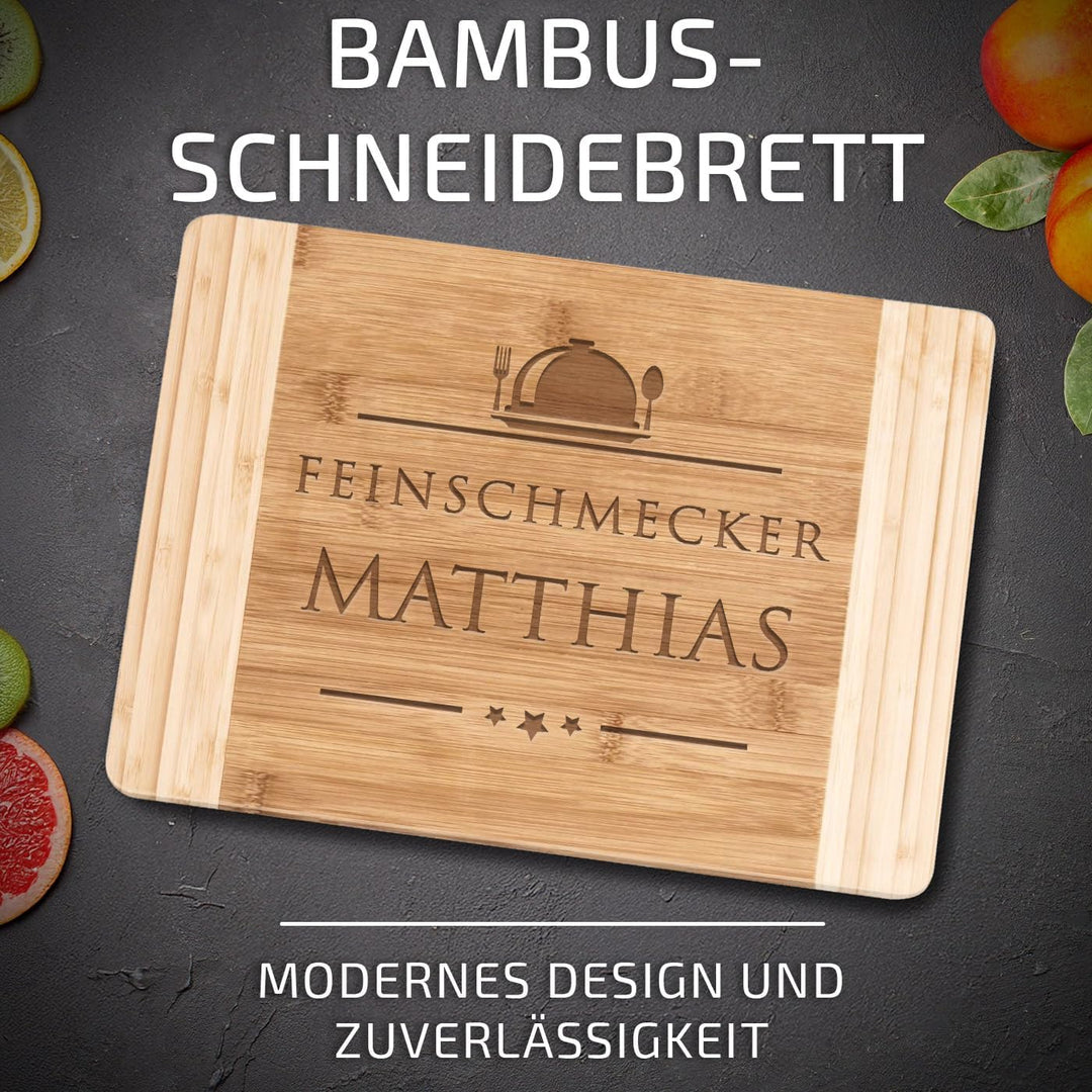 Maverton Bambus Schneidebrett mit Gravur - Servierbrett - Brotzeitbrett massiv - Grösse: 35x25 cm -
