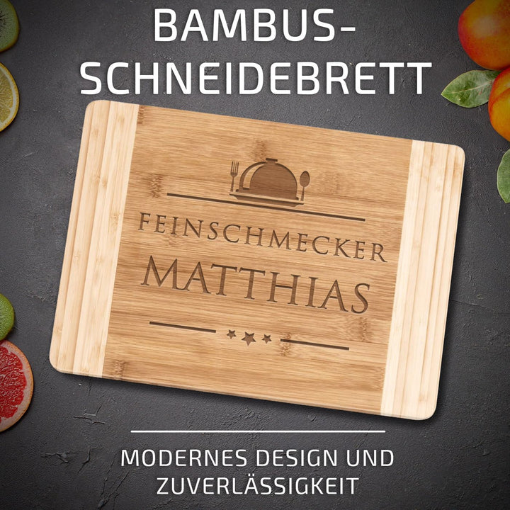 Maverton Bambus Schneidebrett mit Gravur - Servierbrett - Brotzeitbrett massiv - Grösse: 35x25 cm -