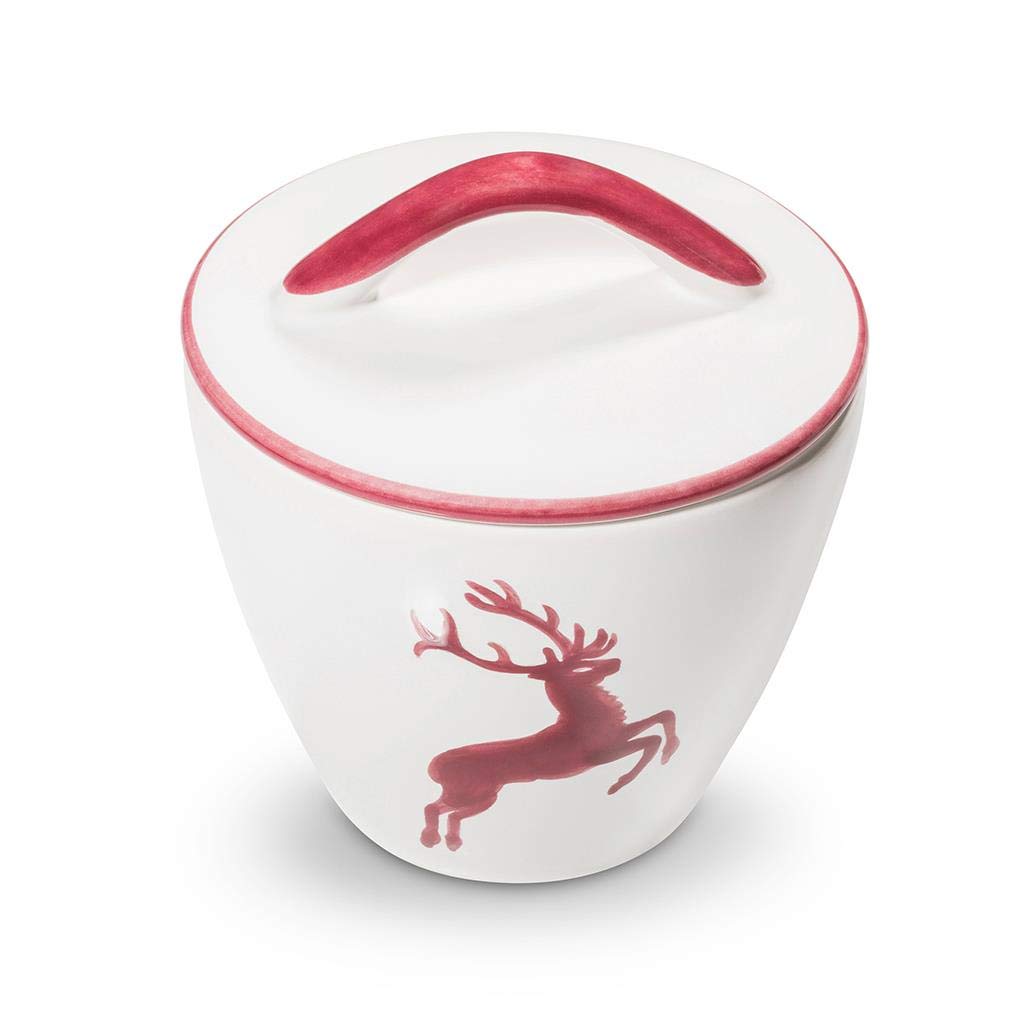 GMUNDNER KERAMIK Zuckerdose Gourmet Durchmesser : 9 cm bordeauxroter Hirsch Geschirr, handgemacht in