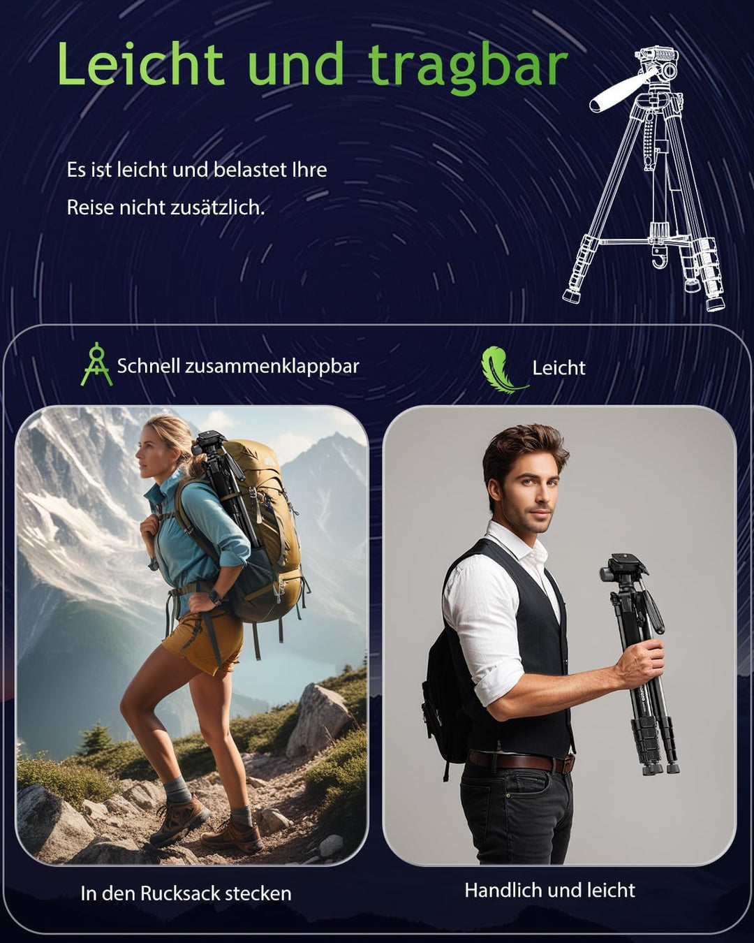 CAMBOFOTO 74"/188cm Aluminium Kamerastativ, Tragbar mit 360° Kugelkopf mit Handyhalter, 1/4 Universa