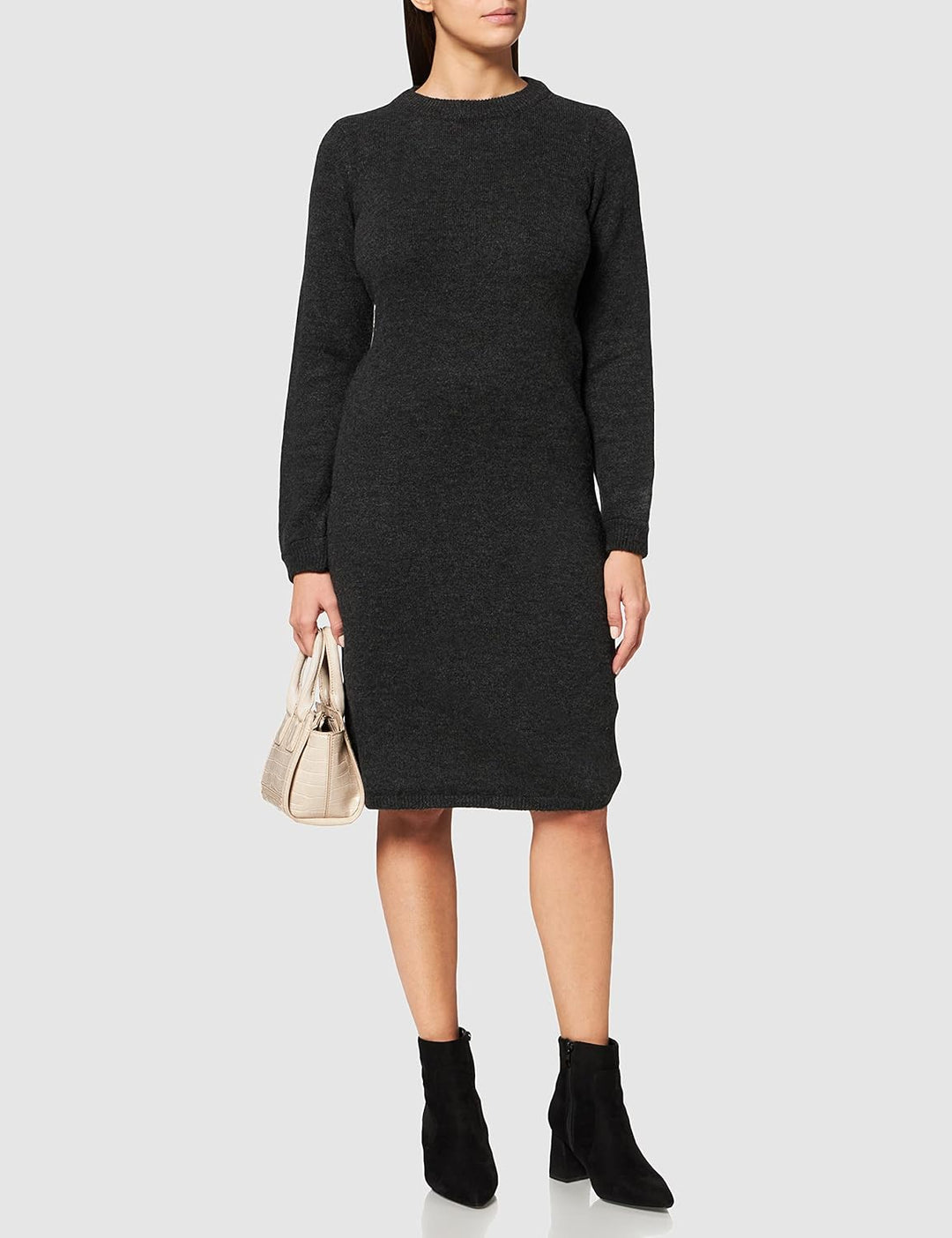 Noppies Damen Dress Ls Hannah Kleid 44 Black Melange - P870, 44 Black Melange - P870