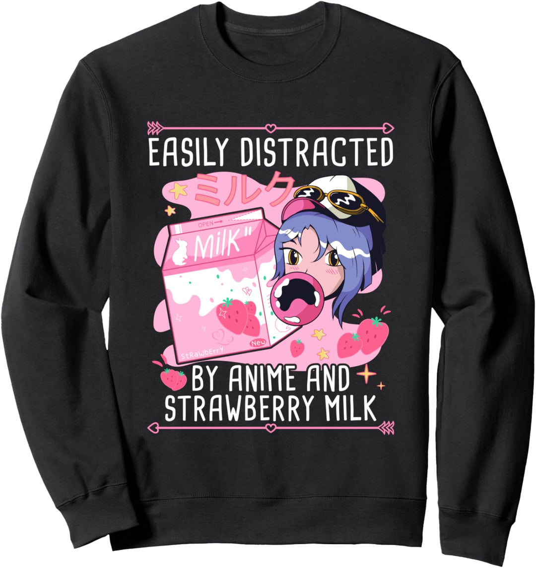 Lustiger Retro 90s Japan Kawaii Erdbeermilchshake Karton Sweatshirt