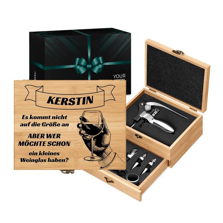 Maverton Weinöffner-Set personalisiert Weinset Sommelier Set - Geschenkbox Holzbox + 8er Weinzubehör