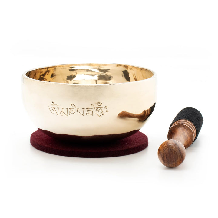 Tibetische Klangschale 300–350g mit Mantra-Gravur – Handgeschmiedet & hochglanzpoliert – Für Meditat