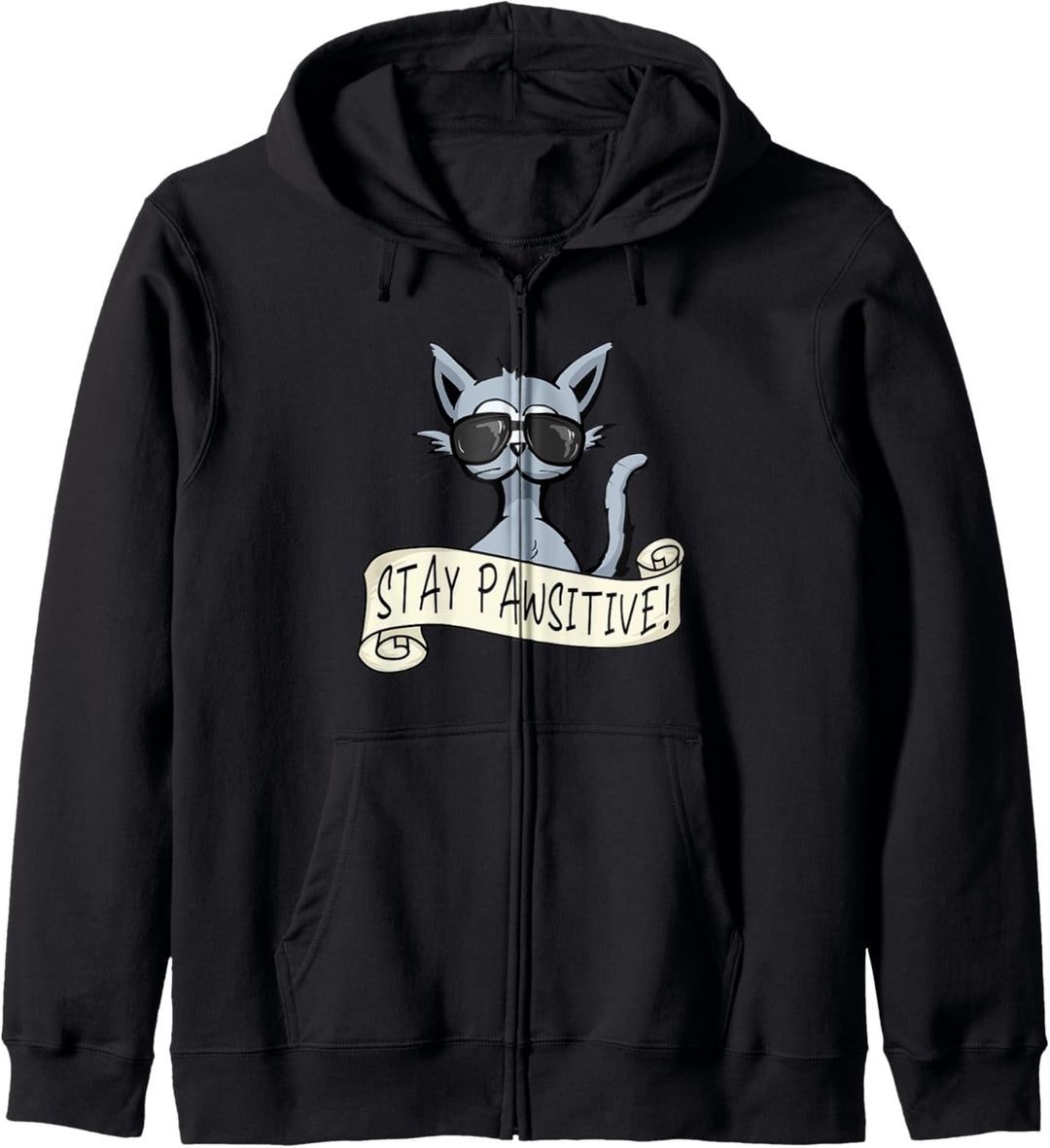Lässige Hipster Katze mit Sonnenbrille Stay Pawsitive Kapuzenjacke