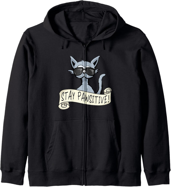 Lässige Hipster Katze mit Sonnenbrille Stay Pawsitive Kapuzenjacke