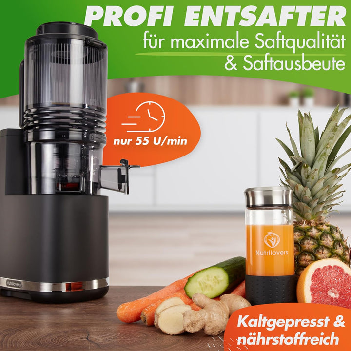 Nutrilovers Slow Juicer NUTRI-PRESS MAX+ Ganze Früchte entsaften Entsafter mit XXL 150 mm Öffnung, B