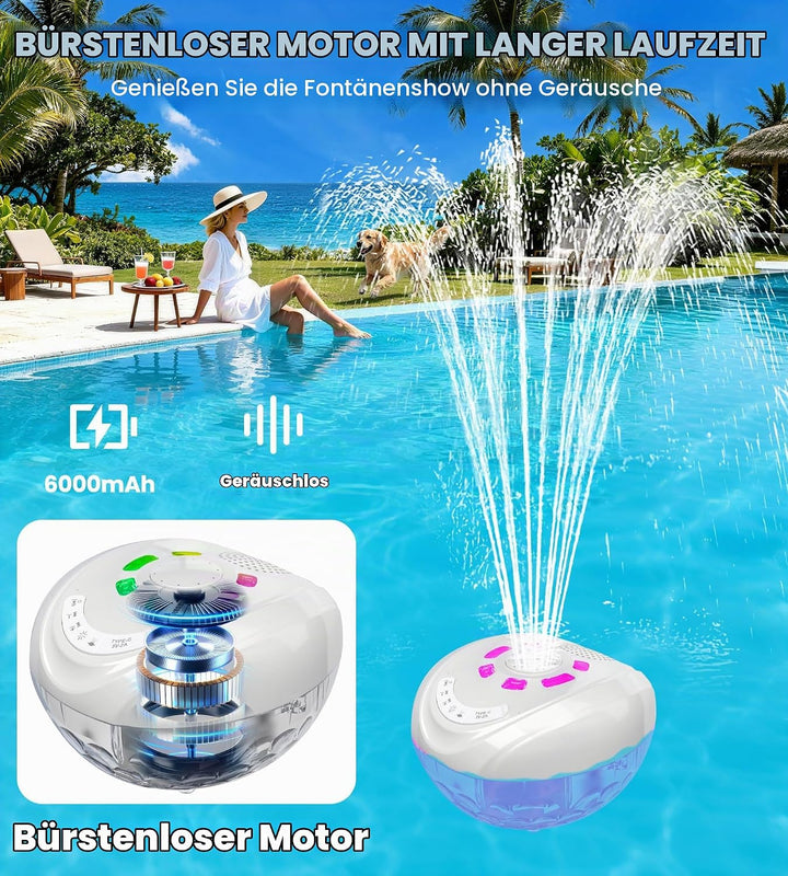 Luxfero 3 in 1 Pool Lautsprecher mit Springbrunnen &amp; Pool Licht,Schwimmender Bluetooth Lautsprecher