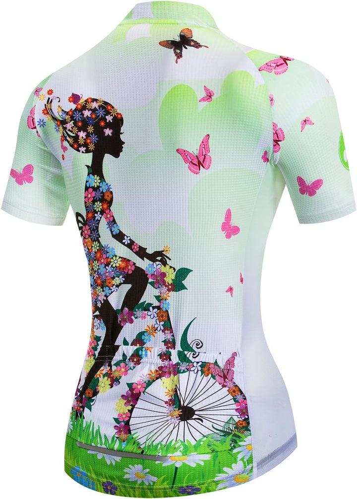 Damen Radtrikot Kurzarm Bike Shirt Top Lady Biking Bekleidung S Grün, S Grün