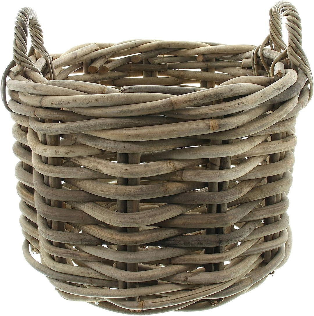 Dekoleidenschaft grosser Rattan-Korb "Rustikal" Ø 50 cm, Aufbewahrungs-Korb, Kaminholzkorb geflochte