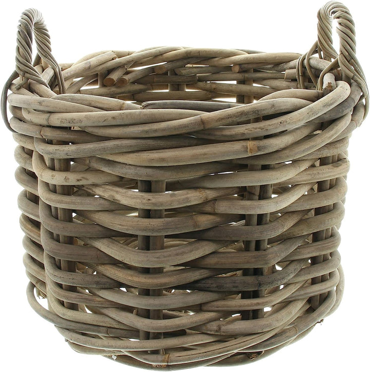Dekoleidenschaft grosser Rattan-Korb "Rustikal" Ø 50 cm, Aufbewahrungs-Korb, Kaminholzkorb geflochte