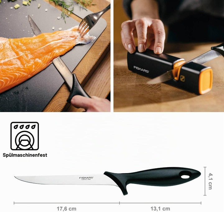 Fiskars Filetiermesser mit flexibler Klinge, Essential, Gesamtlänge: 30 cm, Edelstahl / PP-Kunststof