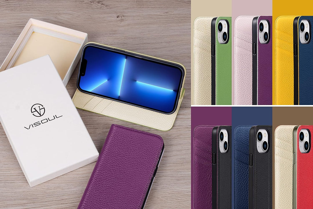 VISOUL Hülle für iPhone 13 Mini, Schutzhülle [Echt Leder] [Schützt vor Stoss] [Kartenfach] [Magnetve
