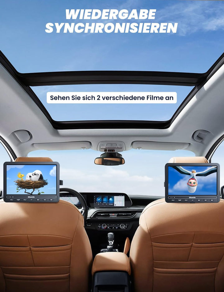 10,1" DVD Player Auto 2 Bildschirme 5-Stunden-Akkulaufzeit mit HDMI-Eingang, USB/TF-Karte, Speicherk
