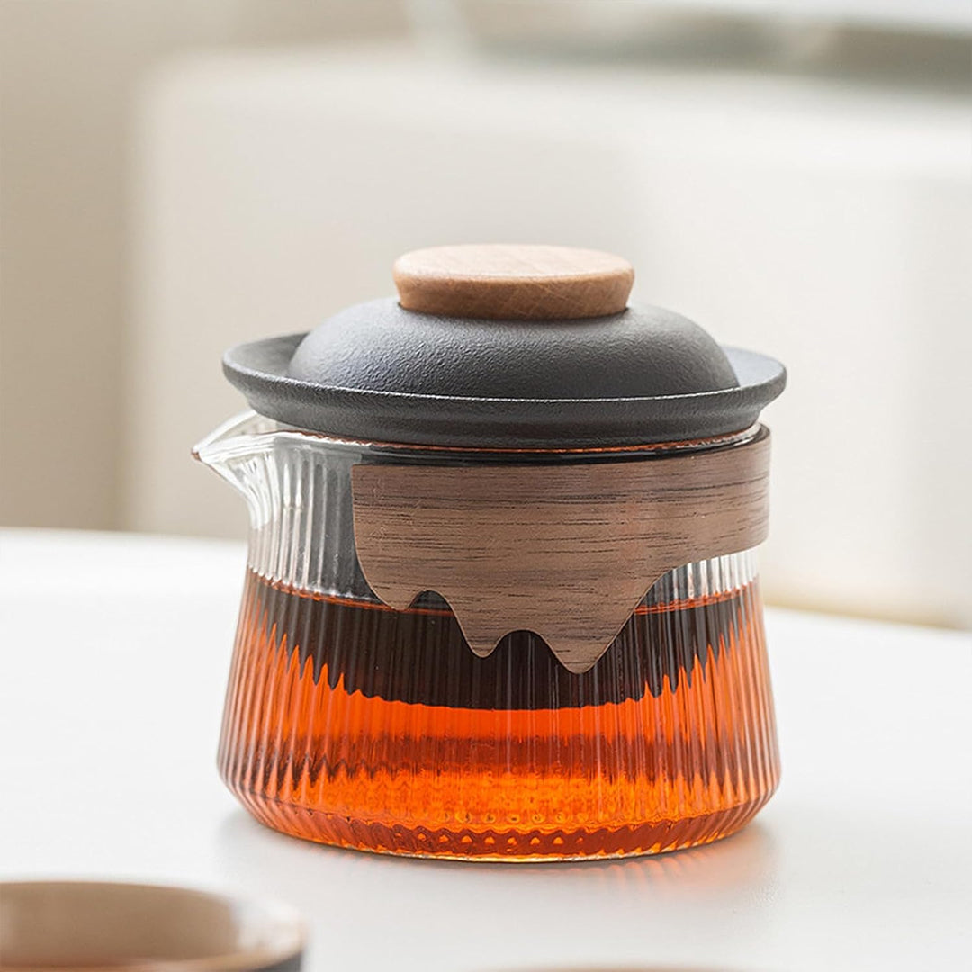 fanquare Tragbares Reiseteeservice Schwarz Porzellan Chinesisch Kung Fu Glas Teekanne mit Infusor Mi