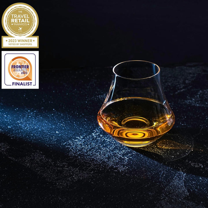 Whisky Glas &amp; Whiskey Steine Set - 6 Handgefertigte Runde Granit Whisky Steine - Nosing Glas für Sco