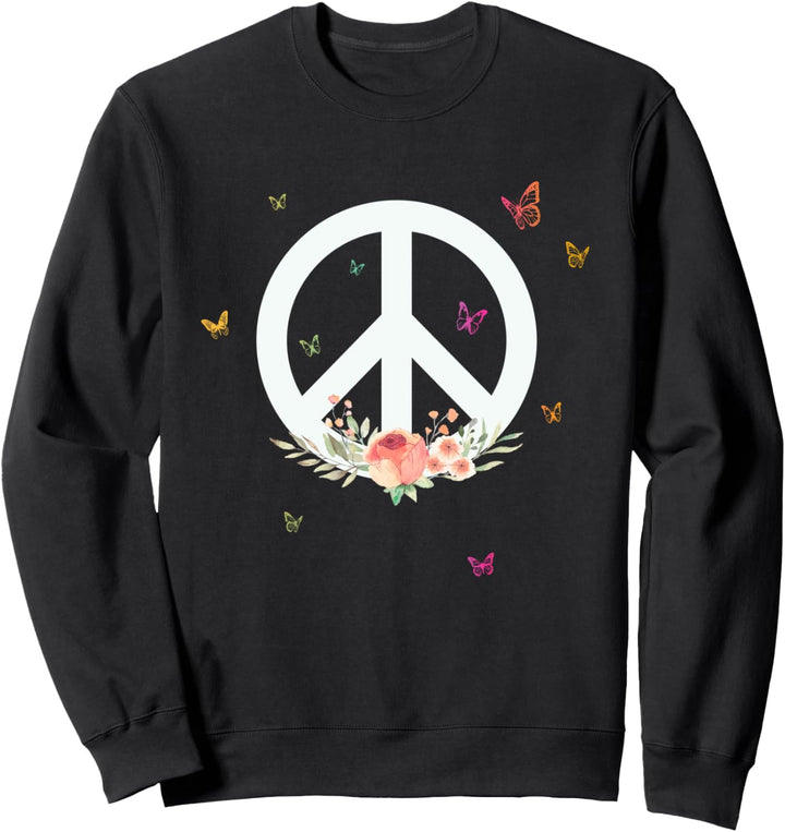 Make Peace Not War - Peace Logo mit Rose und Schmetterlingen Sweatshirt