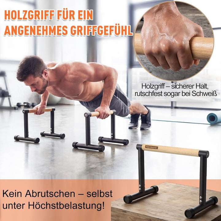 Parallettes, 32.5cm hoch – Push Up Bar & Dip Barren – Rutschfeste Liegestützgriffe aus Holz – Calist