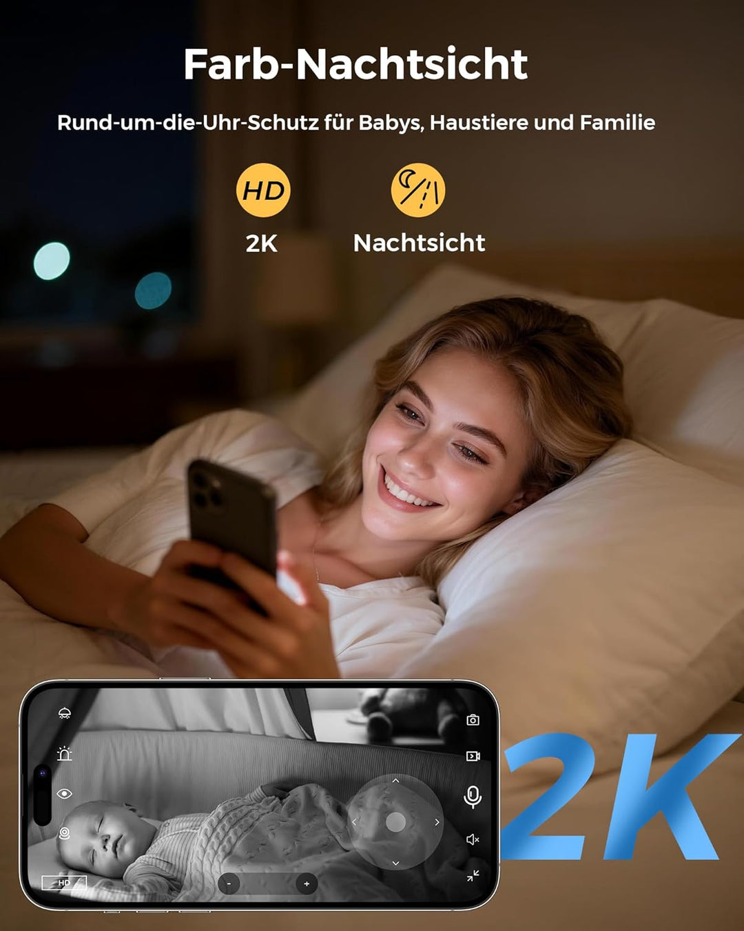 ANBIUX 2K Überwachungskamera Aussen/Innen,Kamera überwachung innen mit Farbige Nachtsicht,Mini Kamer