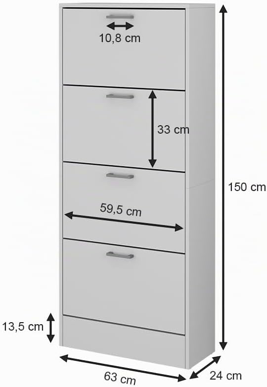 Vicco Schuhkipper Gregor, Weiss, 63 x 150 cm, zur Aufbewahrung von Schuhen und kombinierbar mit Rega