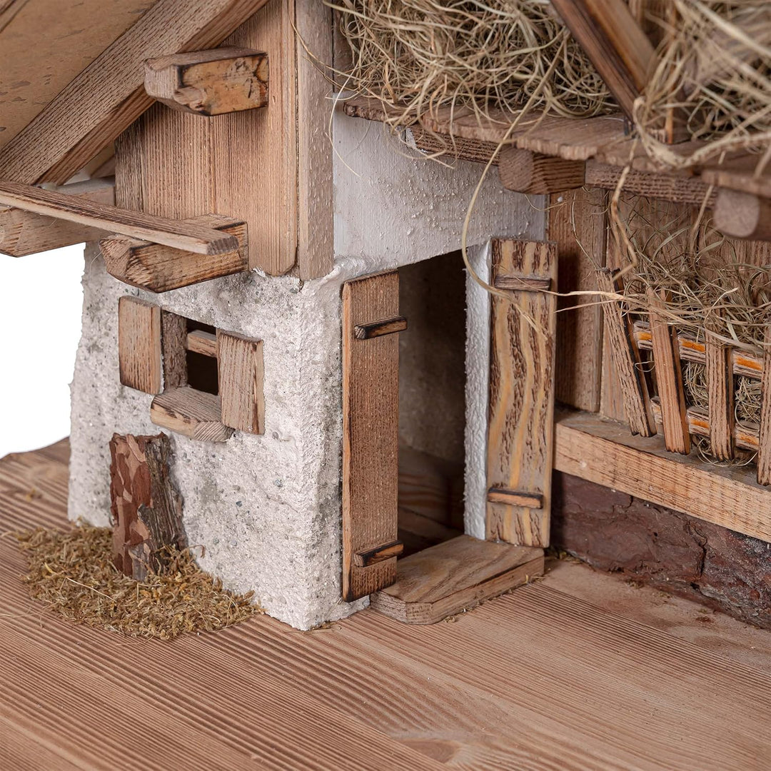 Bonetti Grosse Weihnachtskrippe | aus Holz und Gips gefertigt | mit Moos, Steinen und Stroh geschmüc