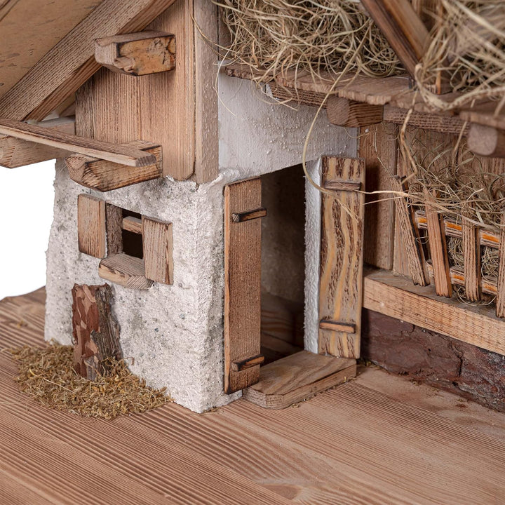 Bonetti Grosse Weihnachtskrippe | aus Holz und Gips gefertigt | mit Moos, Steinen und Stroh geschmüc