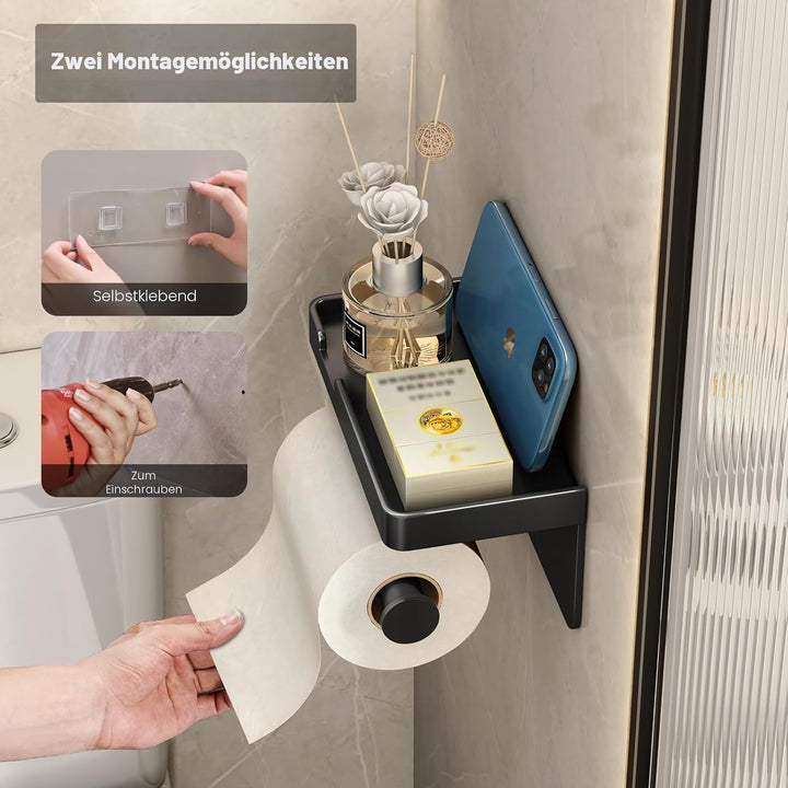 VOLDRA Toilettenpapierhalter mit Telefonablage, selbstklebend oder schraubbar Klopapierhalter, rostf