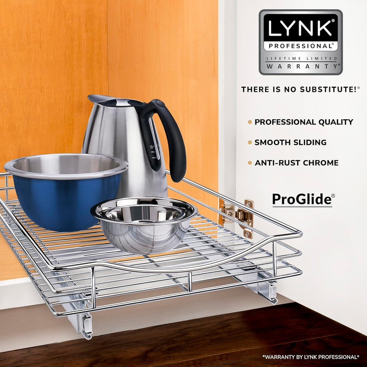 Lynk Chrom Organizer – ausziehbares Regal unter dem Schrank, Legierter Stahl, 14" W x 21" D, 14" W x