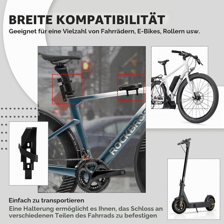 ROCKBROS Faltbares Fahrradschloss mit Diebstahlschutz, Faltschloss mit Halterung Schlüssel langlebig