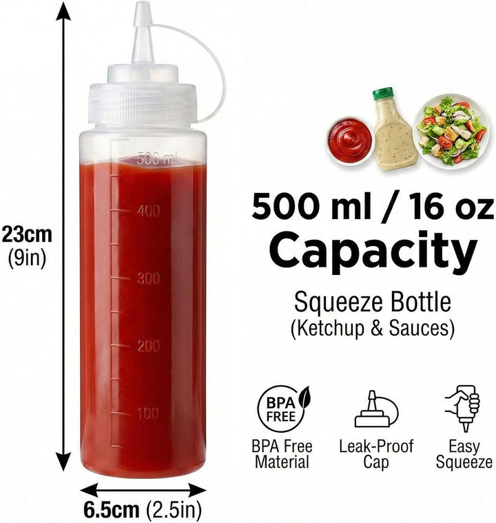 6er-Set Flexible Saucenflaschen aus Kunststoff – 500 ml (16 oz) Drück-, Quetsch- & Spritzflaschen, I