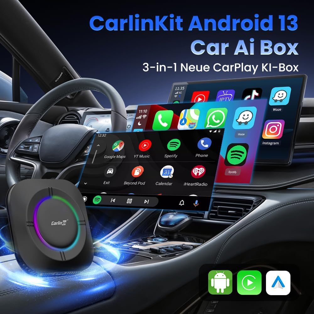 CarlinKit Android 13 CarPlay AI Box,kabelloser CarPlay-und Android Auto-Adapter für kabelgebundene C