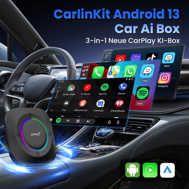 CarlinKit Android 13 CarPlay AI Box,kabelloser CarPlay-und Android Auto-Adapter für kabelgebundene C
