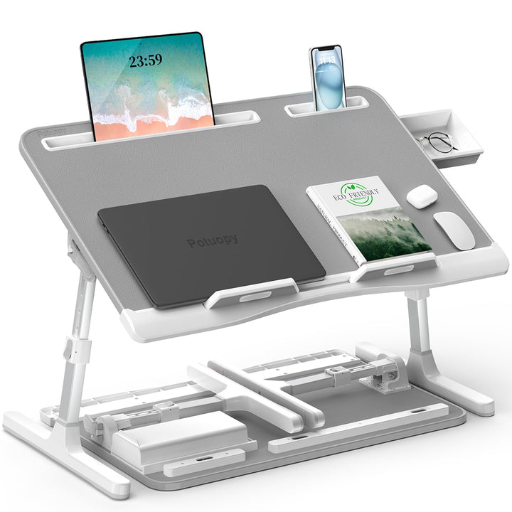 Laptoptisch, Potuopy Leder verstellbare Höhe Winkel faltbar Betttisch, X-Large Laptop Tisch für Sofa